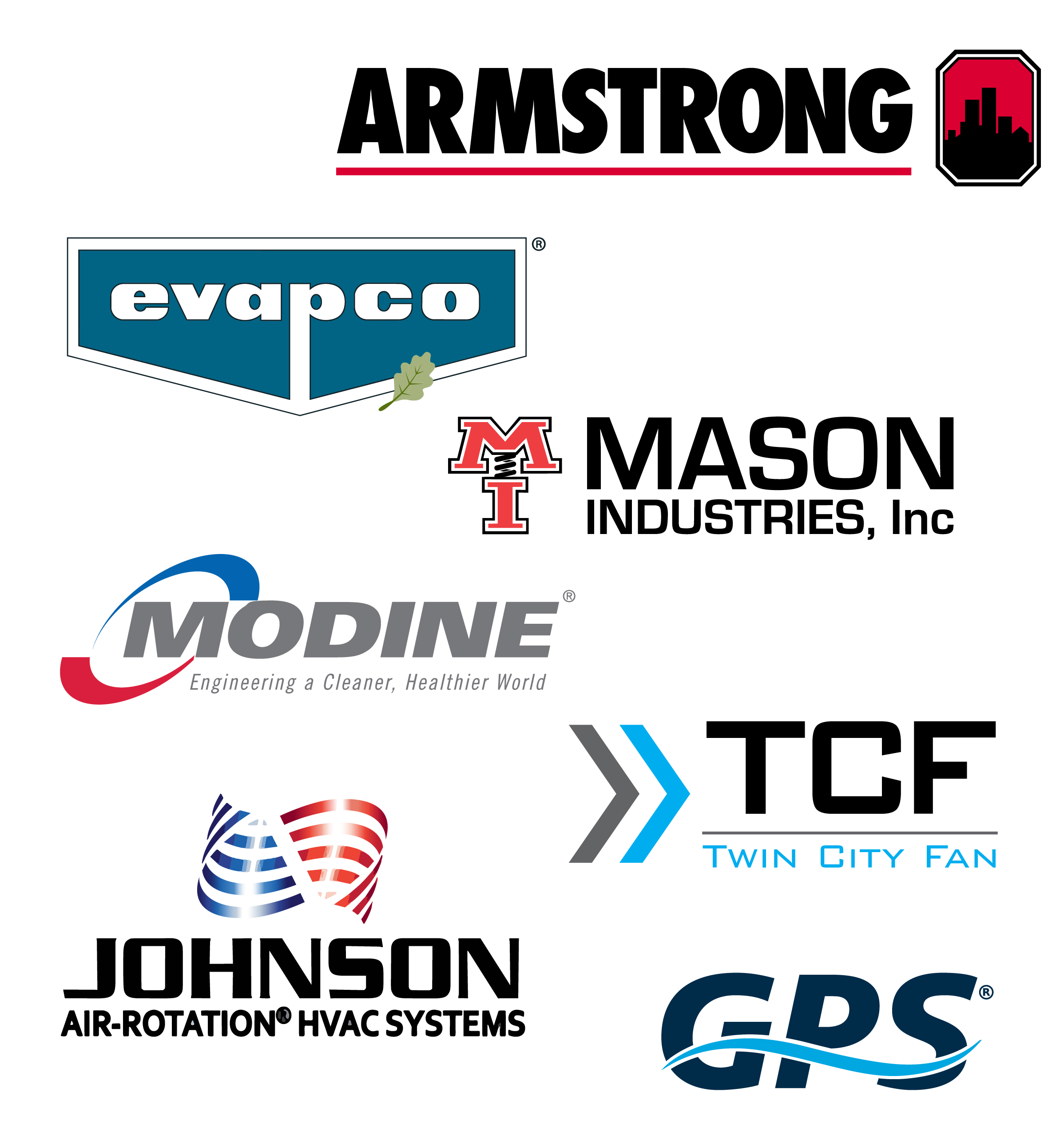 An assortment of HVAC product line logos